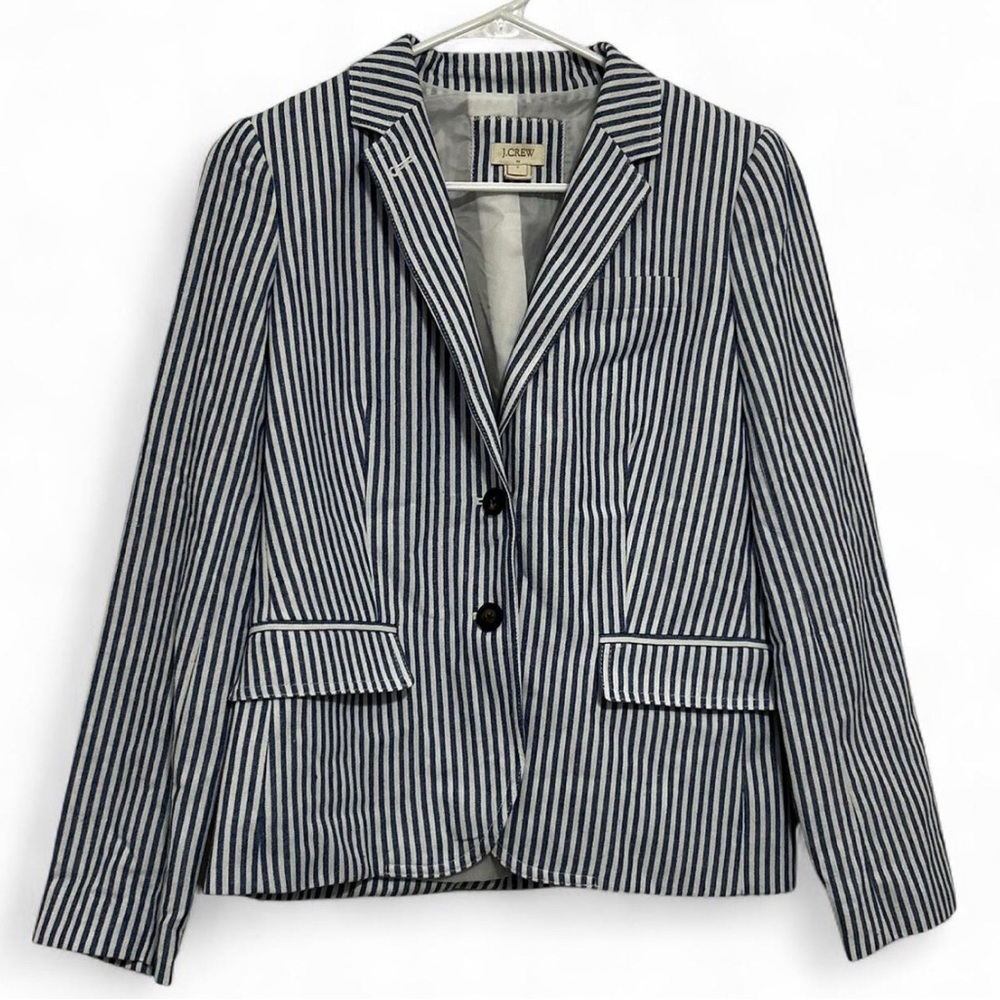 J.Crew Women’s Blue White Striped Blazer Jacket Size 4 Seersucker Business Coat